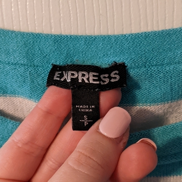Express Long Sleeve Blue and White Striped Cotton Blend Sweater Top Size Small - Picture 2 of 5